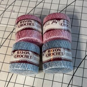 Vintage Lily Rayon Crochet Thread – 4 Spools, Baby Pink & Blue, 100 Yds Each